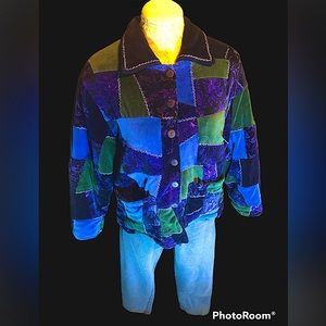 April Cornell Vintage Top. Patched, thick, comfortable. W/dark navy blue sweats